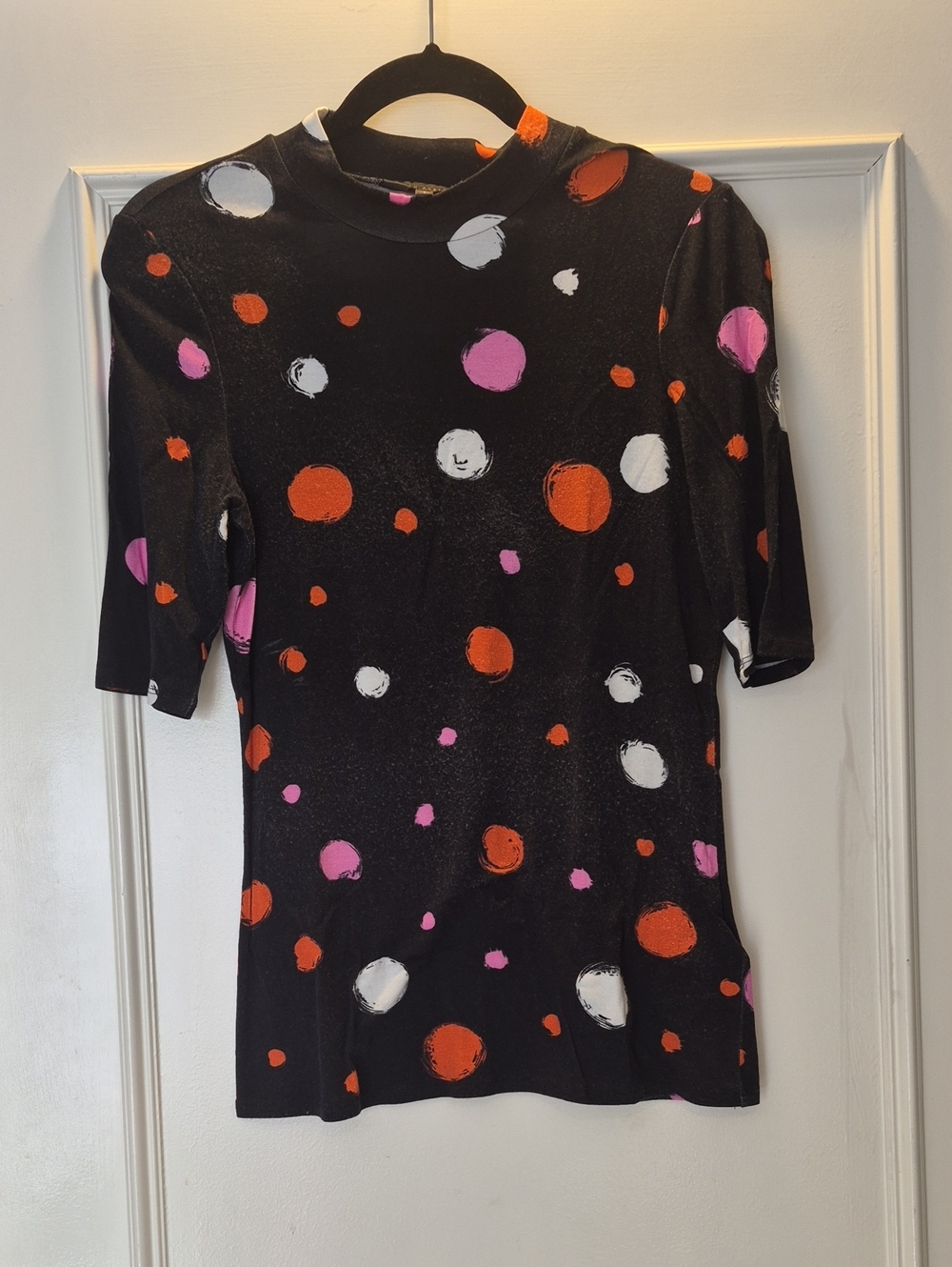 Ted Baker Black Short Sleeve Tee with Orange, Pink & White Polka Dots
